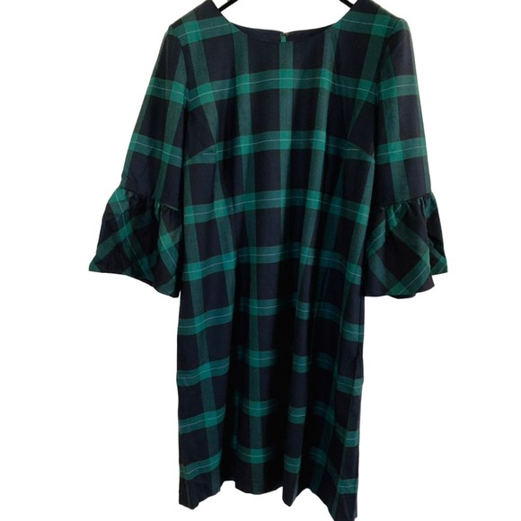 Talbots Green Plaid Bell Sleeve Dress - Picture 2 of 6